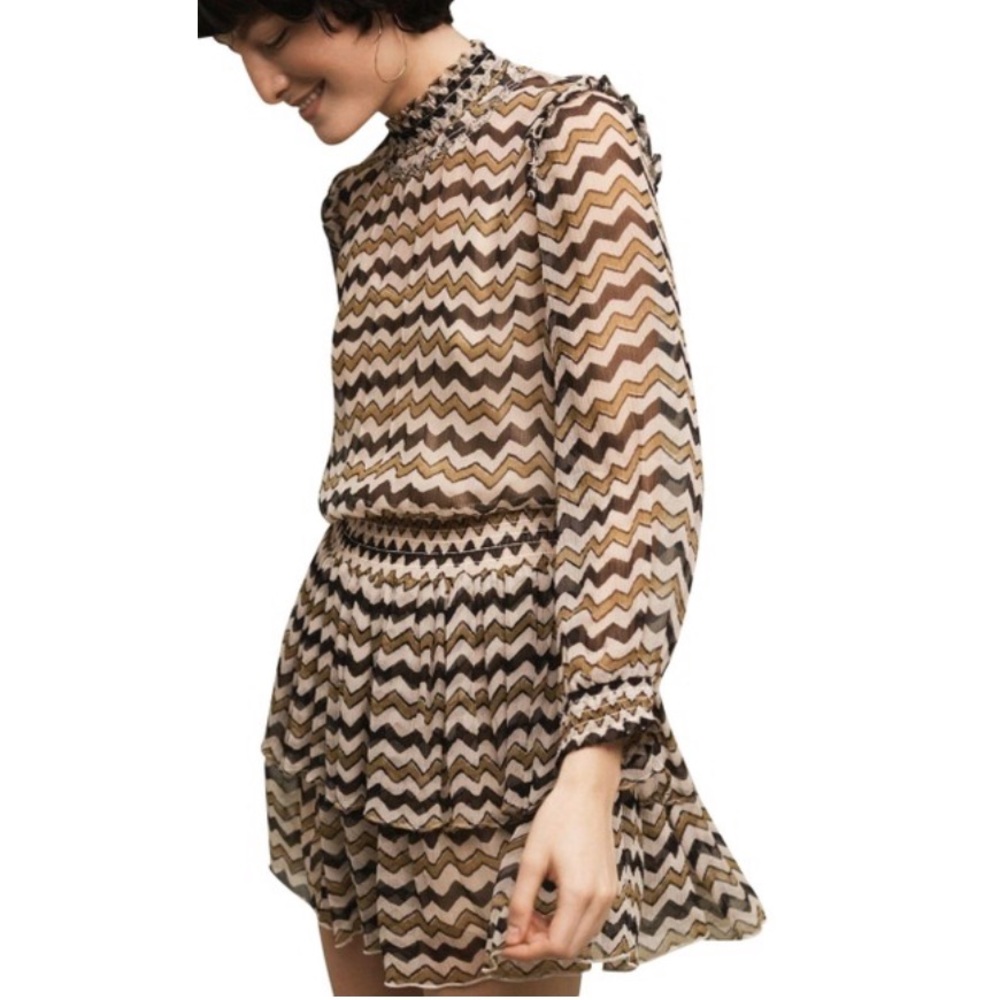 HD in Paris Anthropologie Multi color Zigzag Ruffle Cocktail Dress size 10